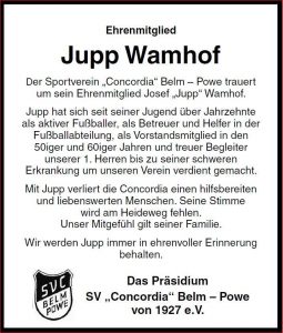 Traueranzeige Jupp Wamhof